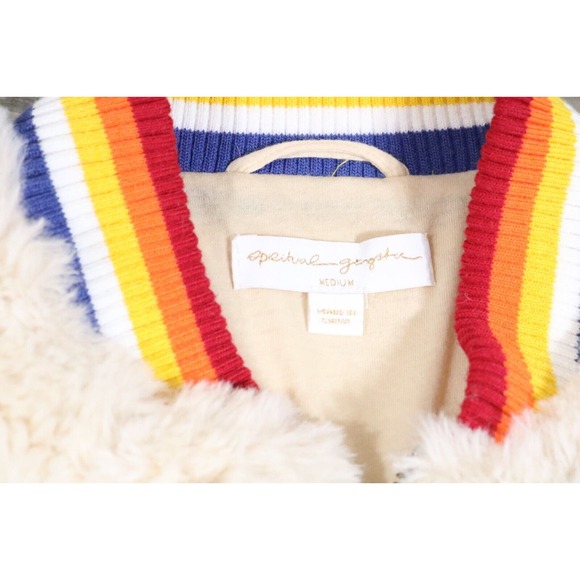 Spiritual Gangster Teddy Bomber Jacket Womens Medium Cream Give Love Deep Pile - Picture 2 of 8